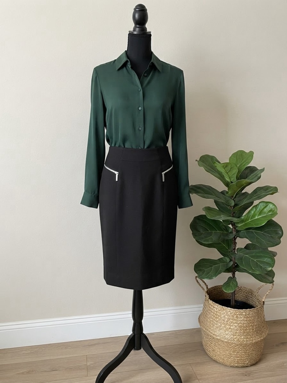 Michael Kors Black Pencil Skirt with Silver Zip Accents